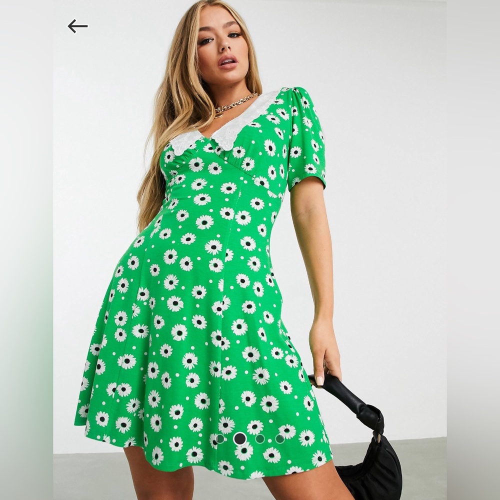 Asos Mini Tea Dress with collar detail in bright green floral